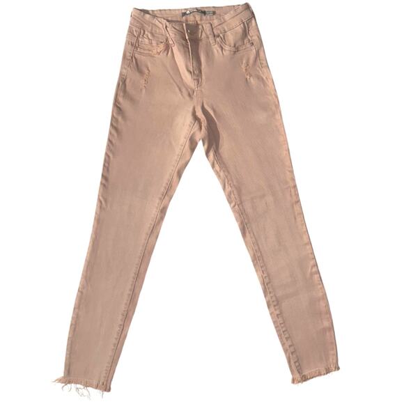 Tractr Womens Boho Pull On Stretch Skinny Jeans, Denim Zip Fly Light Pink 0 / 25 - Picture 1 of 10